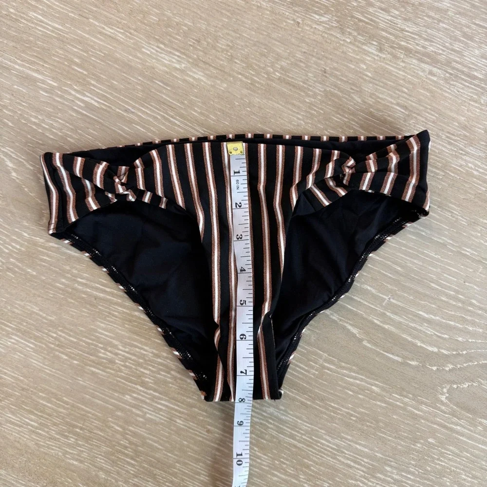 L*Space La Jolla Bikini Bottom XS Black‎ Bronze Striped Twist Knot GHLJF19 NEW